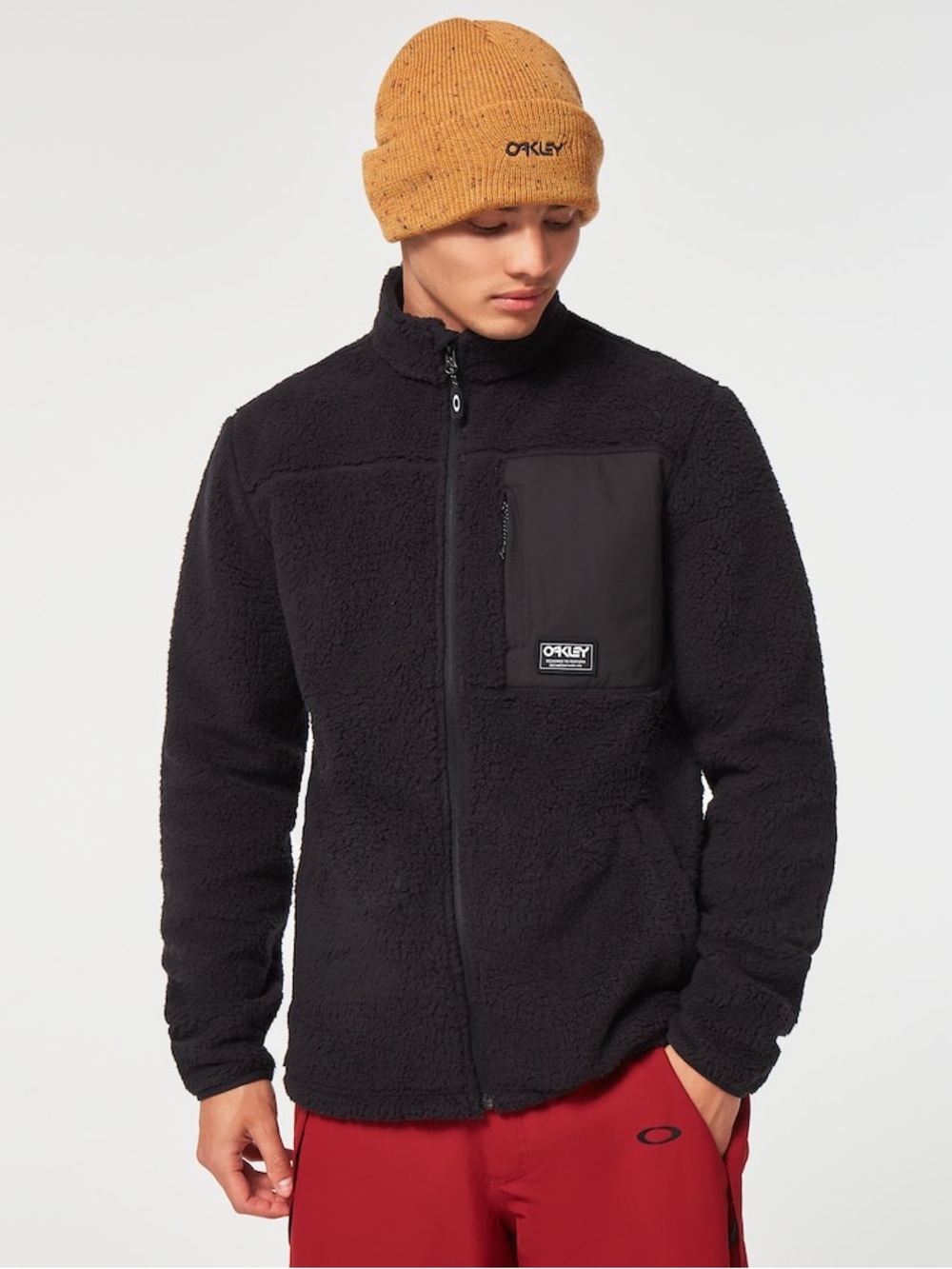 Oakley Black Sherpa Full-Zip Jacket with Chest Pocket